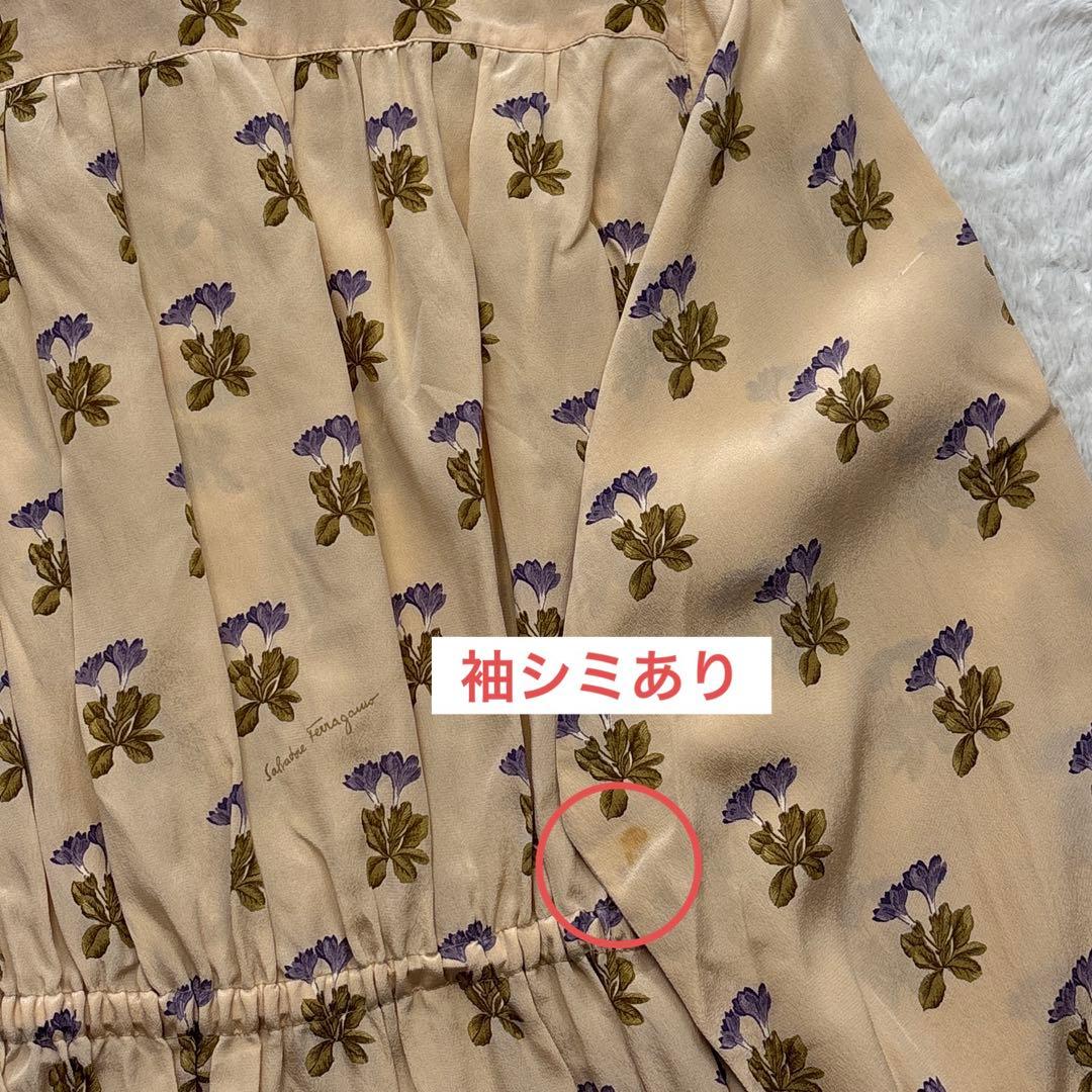サルヴァトーレフェラガモ　リボンタイ シルクワンピース　花柄　シアー素材