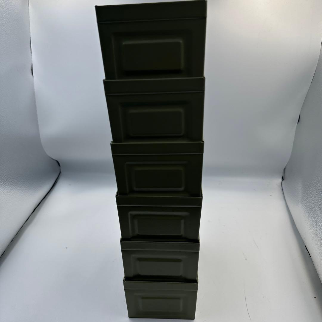 新品未使用不二貿易ブリキ調オリーブグリーンティッシュケース×1小物入れ×6セット