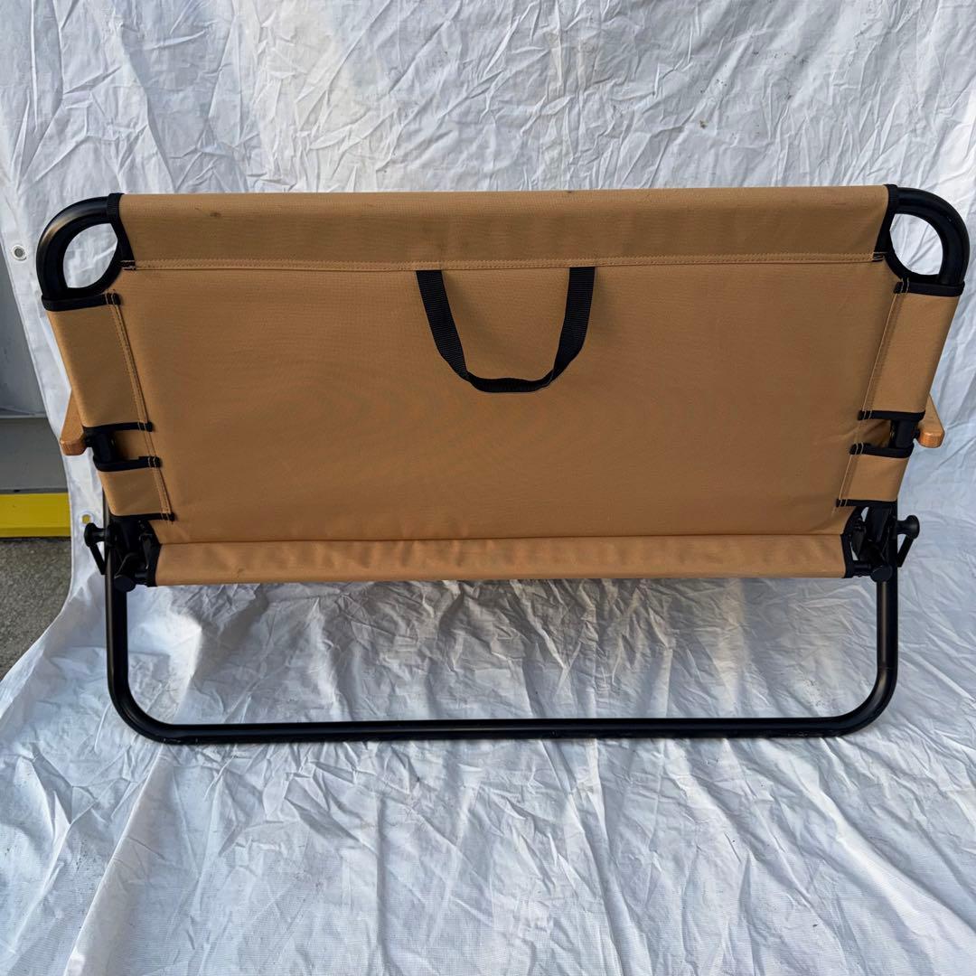 QUICKCAMP 折りたたみベンチ 木製アーム 2人掛け ベージュ