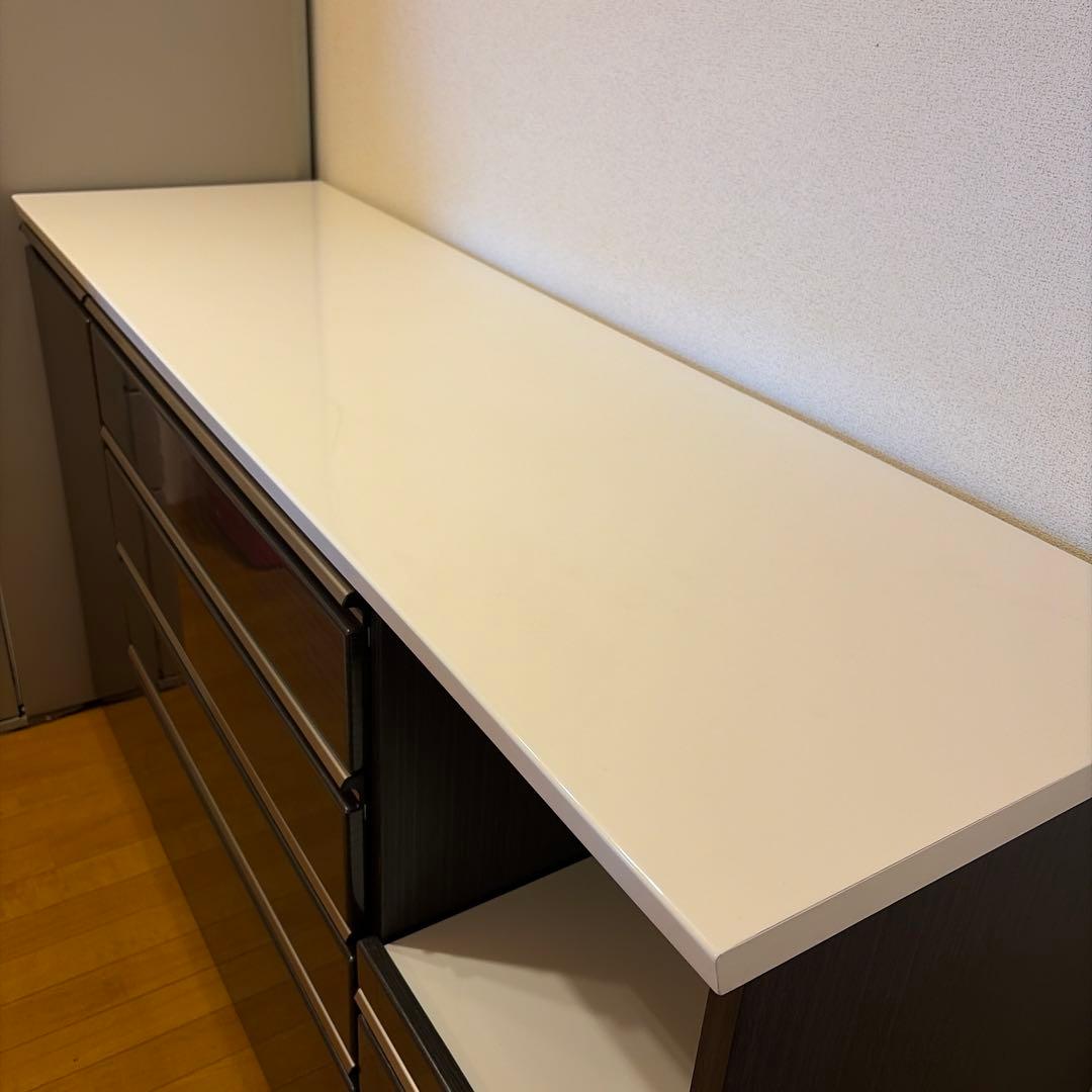 ダークブラウン 食器棚 幅1600 引出し４段