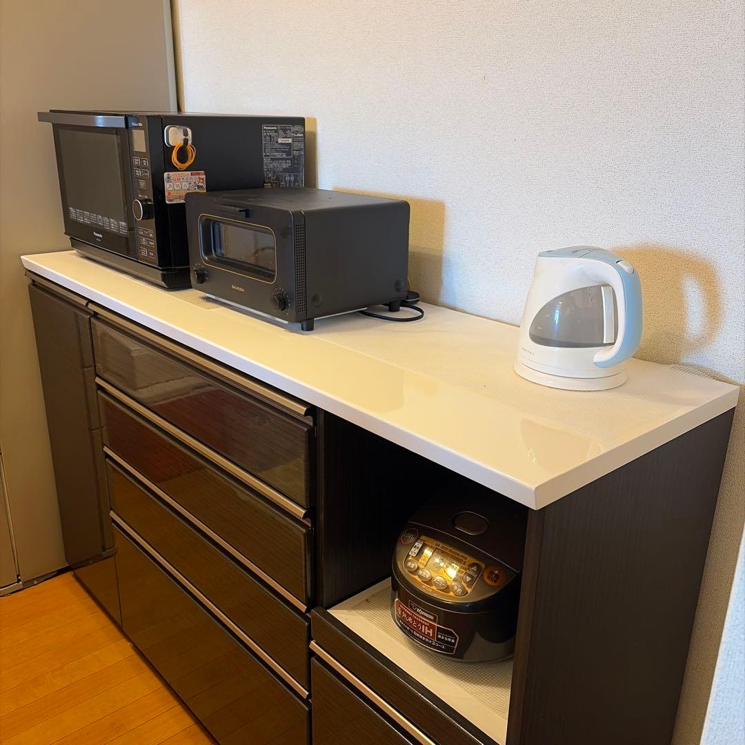 ダークブラウン 食器棚 幅1600 引出し４段