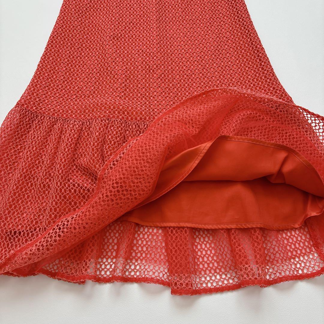 未使用級✨ダイアグラム 2025 メッシュロングワンピース レッド 36 現行