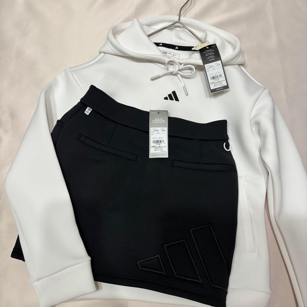 新品adidasゴルフ　ダンボールニットフーディー　スカートセット　バイカラー