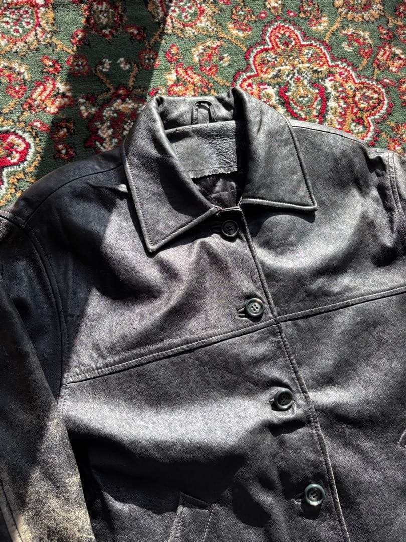 90s real leather car coat レザージャケット ブラック