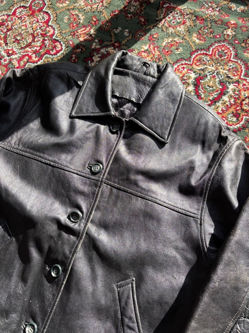 90s real leather car coat レザージャケット ブラック