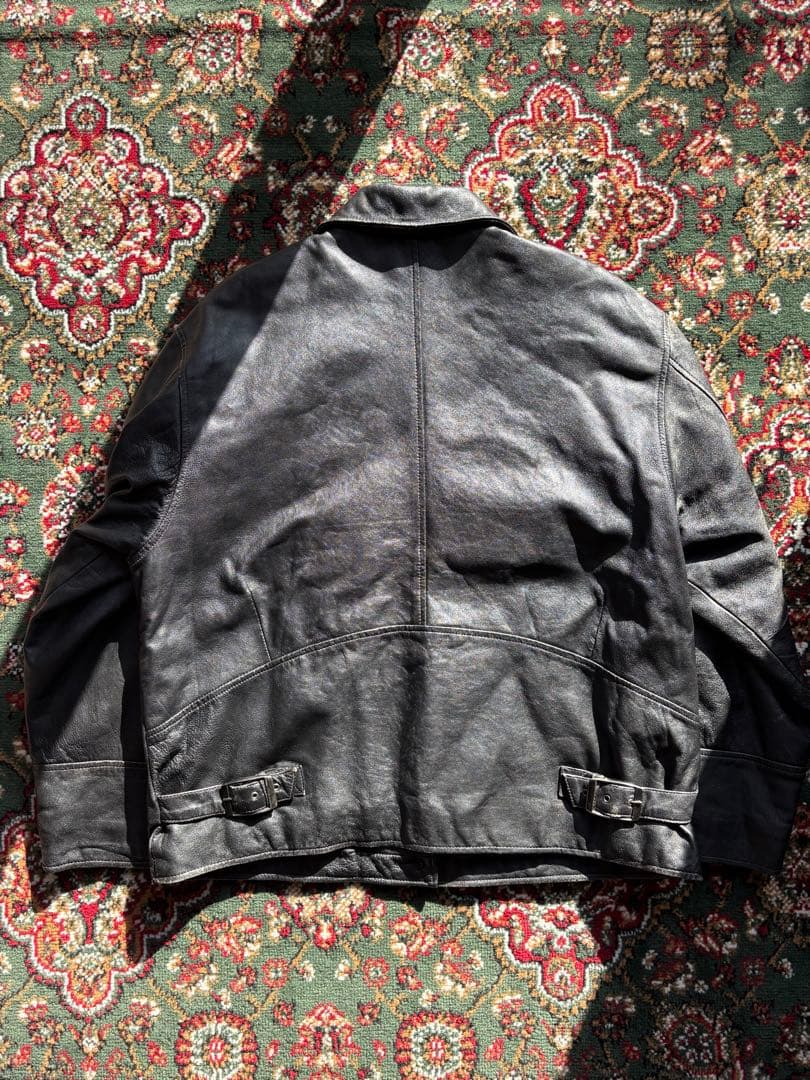90s real leather car coat レザージャケット ブラック