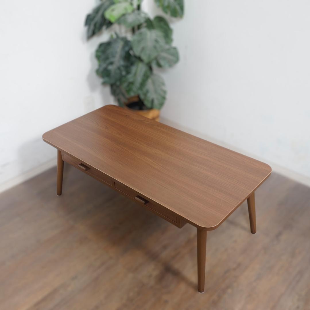 【新品】木目調　ローテーブル　両面引出し付き　幅100cm　シンプル　北欧風