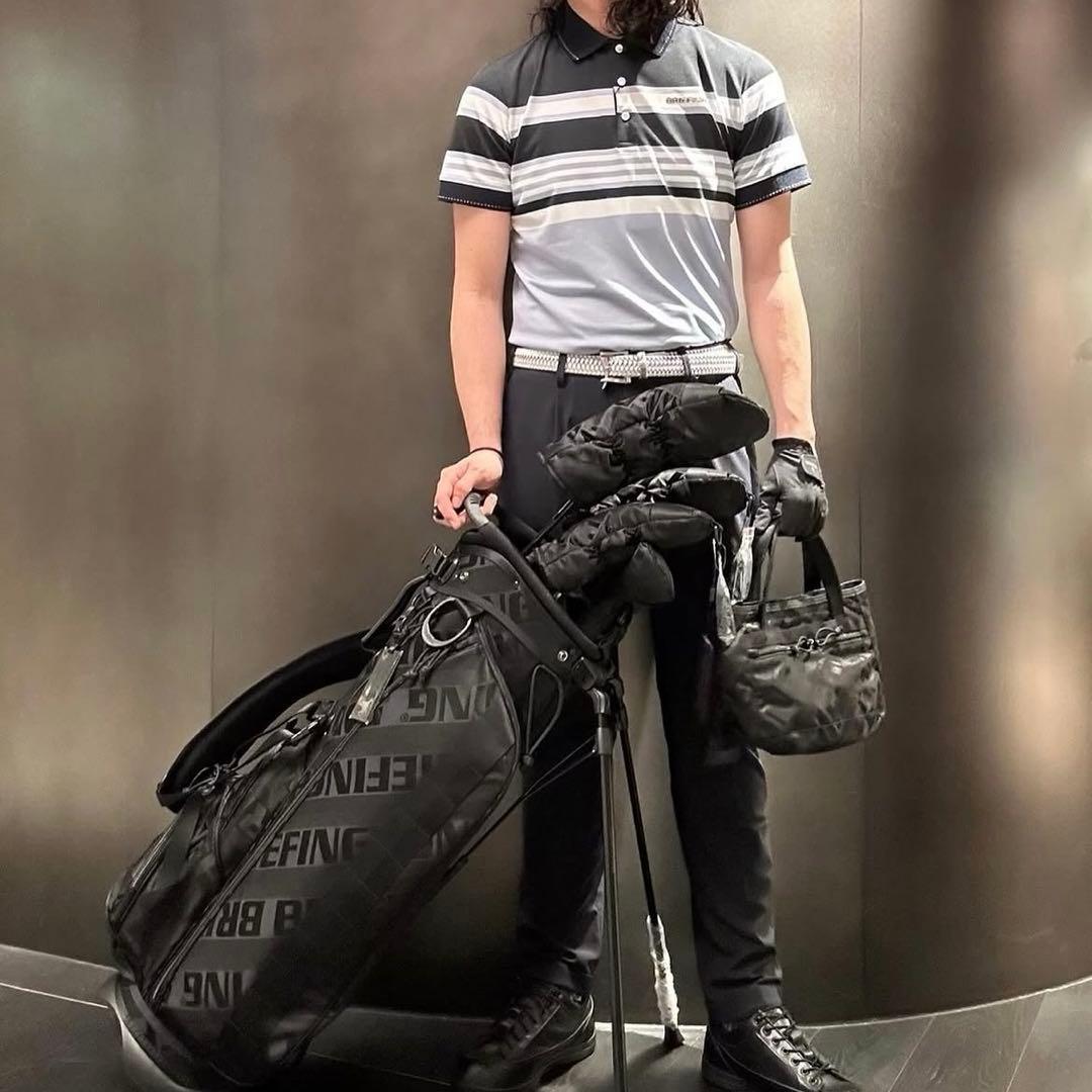 新品★24,200円 BRIEFING マリンストライプポロシャツ 紺灰メンズS