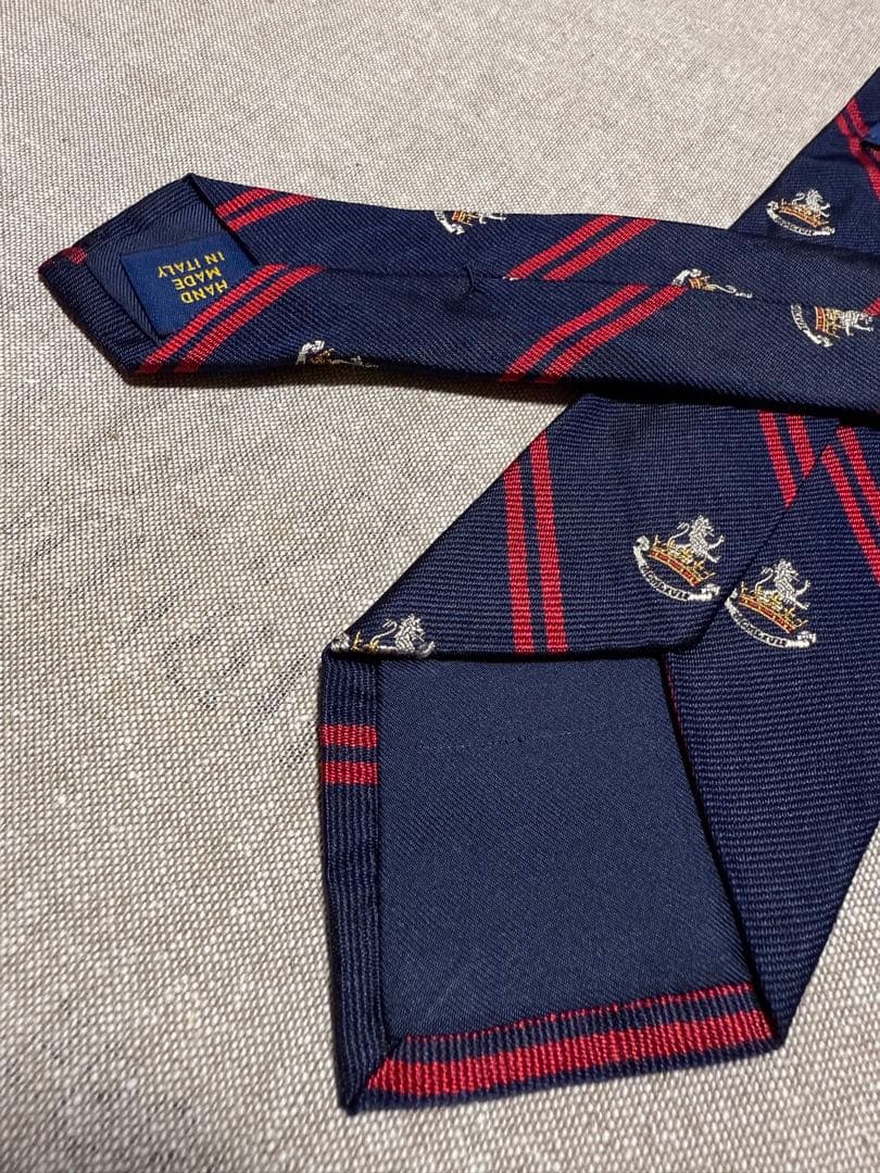 Ralph Lauren／クレストタイ／レジメンタルタイ／ネイビー／Italy製