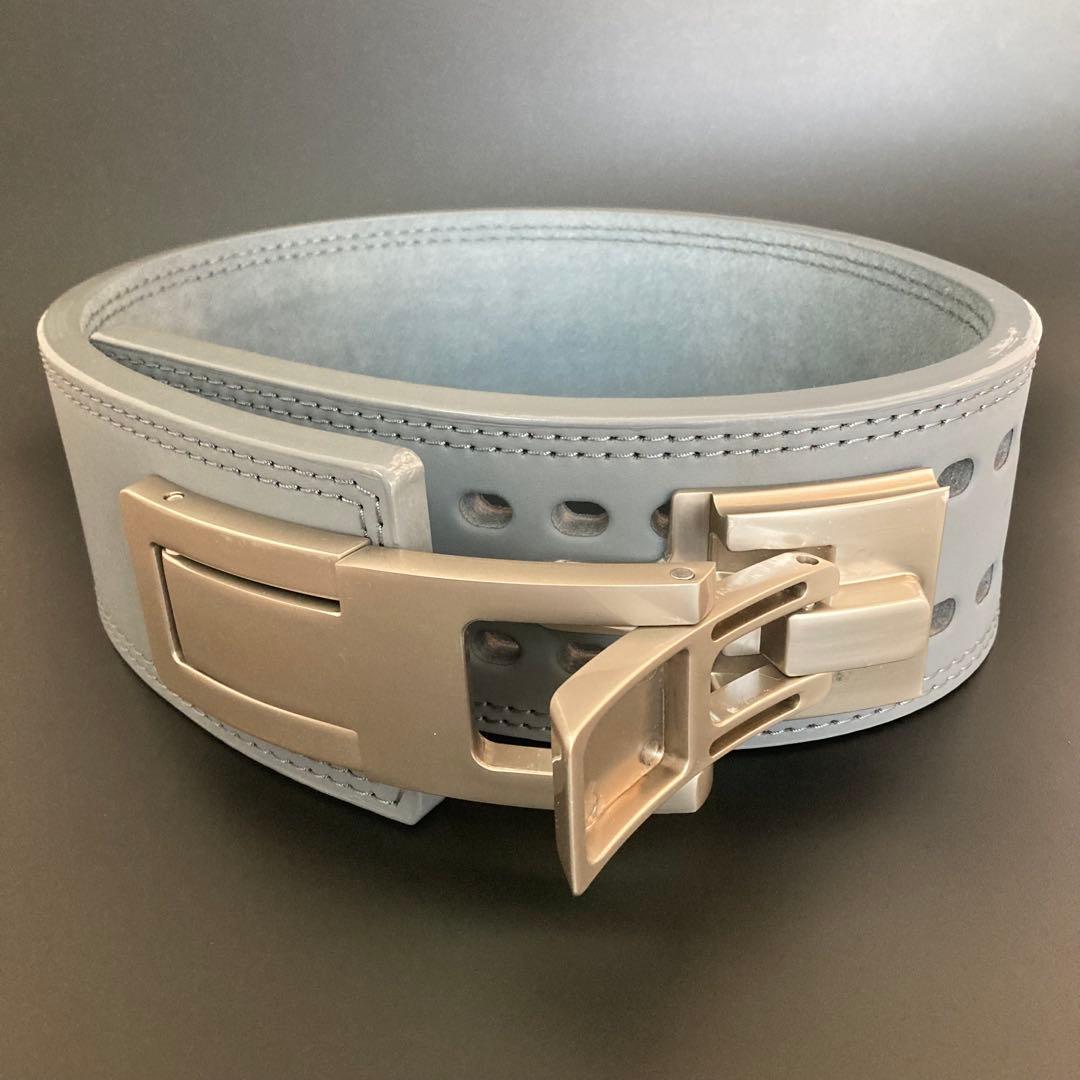 新品 パワーベルト レバーアクション Sサイズ 本革 グレー×マット銀 可変式