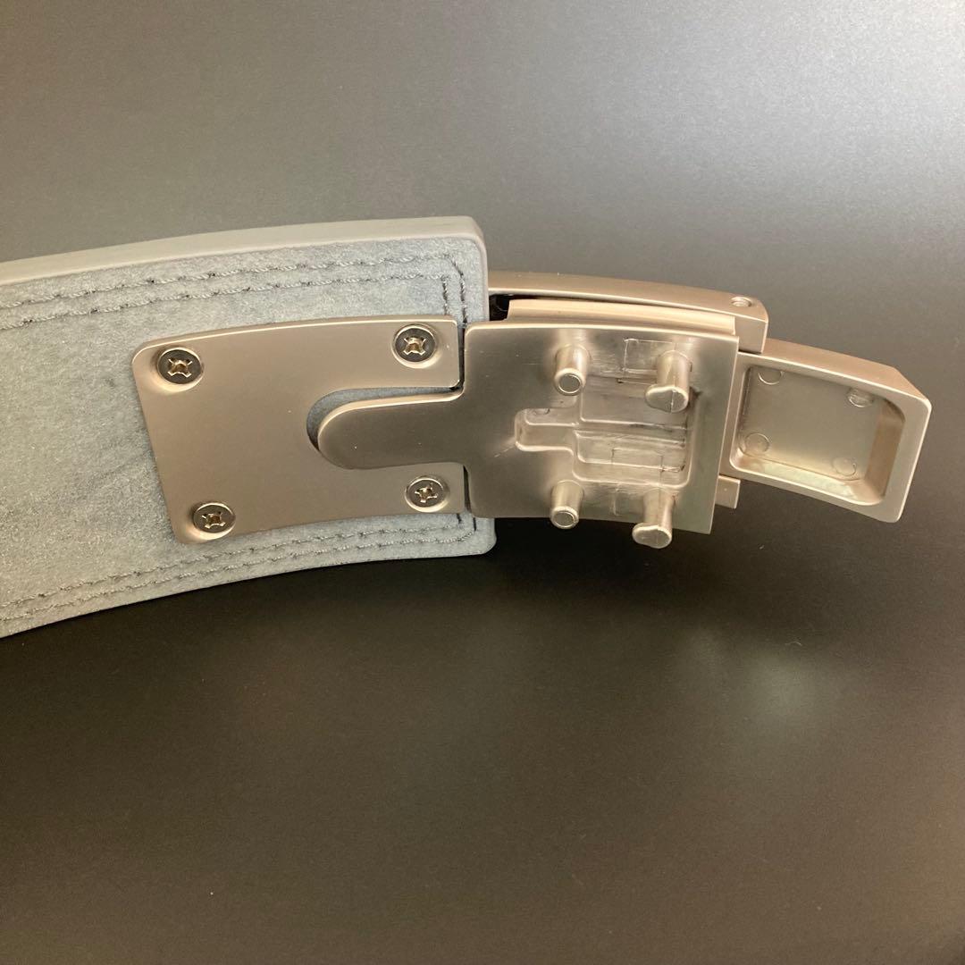 新品 パワーベルト レバーアクション Sサイズ 本革 グレー×マット銀 可変式