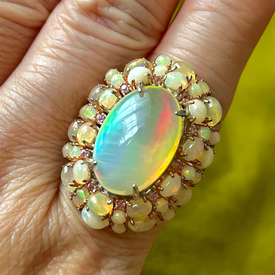 巨大 プレシャス ピンク ウォーター オパール シルバー 925 刻印 リング