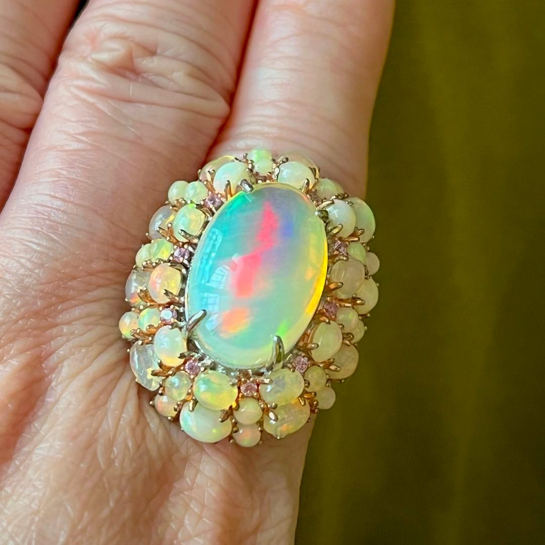 巨大 プレシャス ピンク ウォーター オパール シルバー 925 刻印 リング