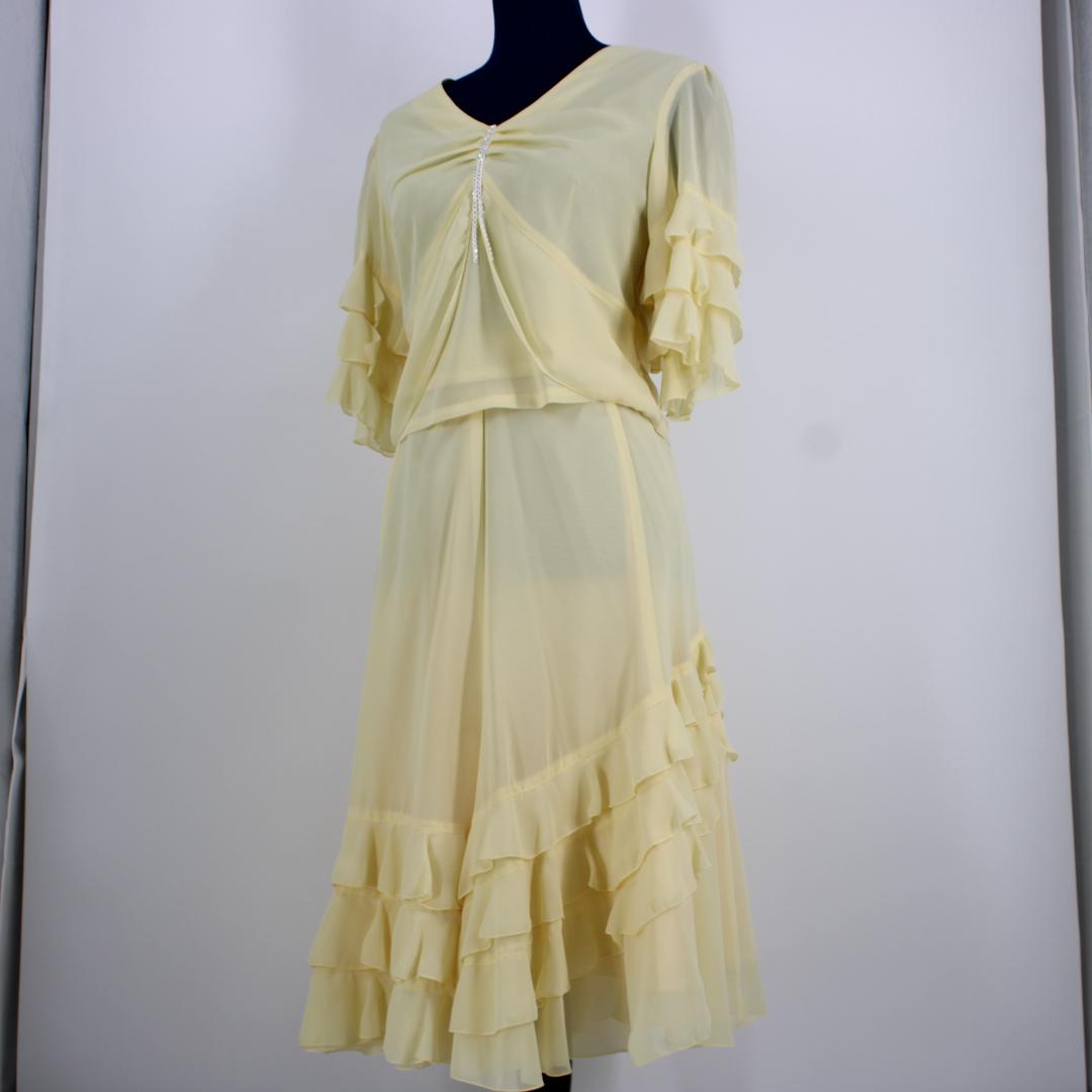 【美品 日本製社交ダンス衣装】上下セット 黄色 パステルイエロー かわいい 上品
