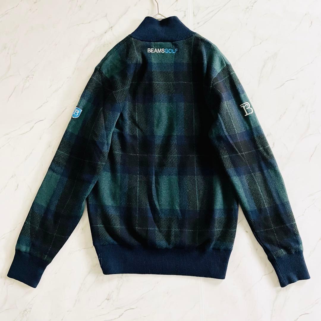 4247 美品 ビームスゴルフ　ハーフジップ ニットジャケット 裏地付き　緑