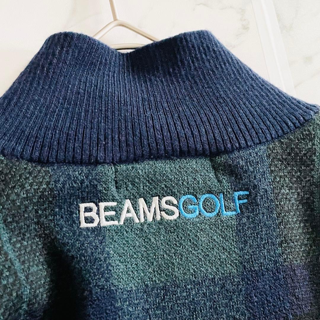 4247 美品 ビームスゴルフ　ハーフジップ ニットジャケット 裏地付き　緑