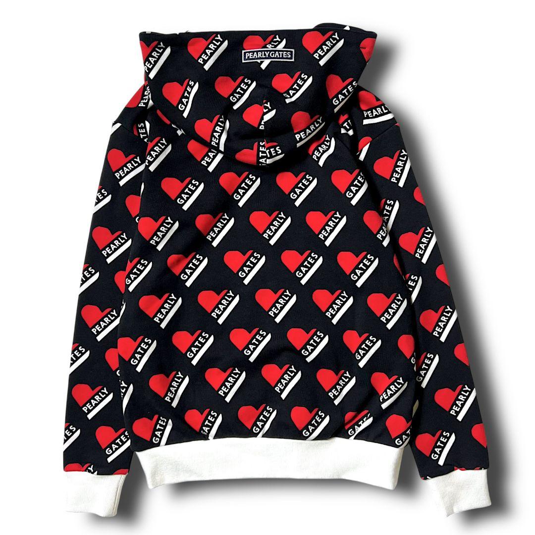 新品 パーリーゲイツ ハート総柄 フルジップスウェットパーカー サイズO