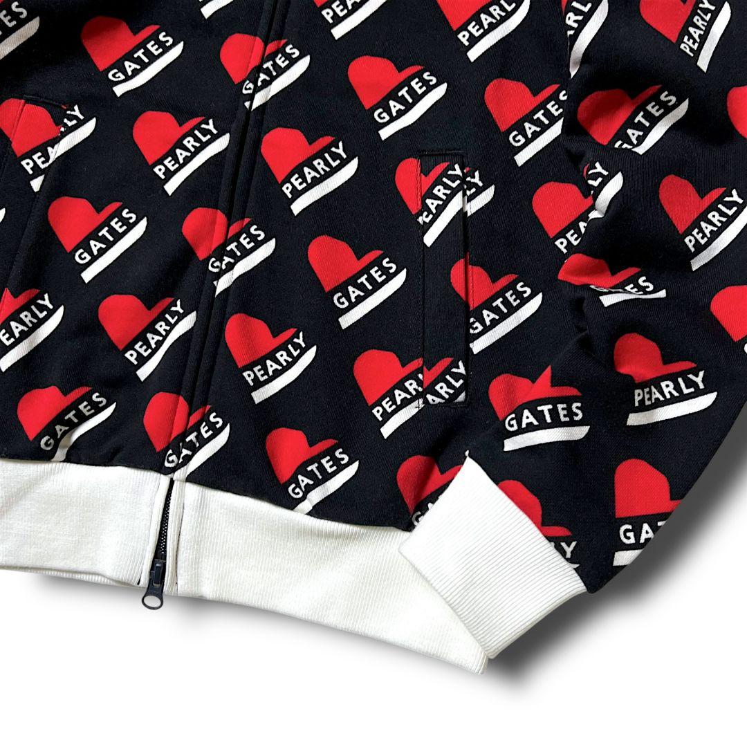 新品 パーリーゲイツ ハート総柄 フルジップスウェットパーカー サイズO