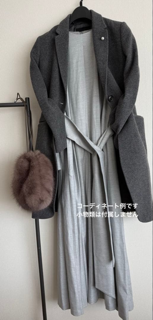 エブール2way ウールサキソニー テントシルエットワンピース　ベルト付　グレー