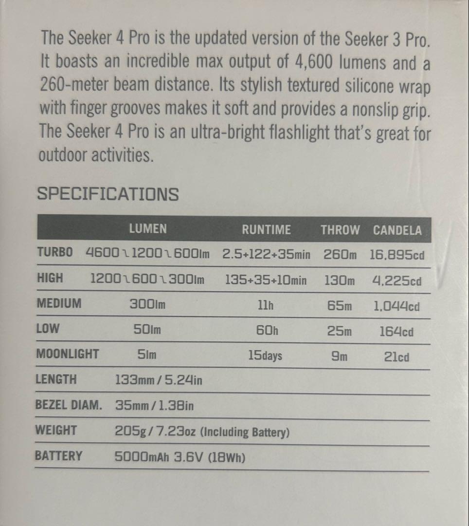 【OLIGHT】Seeker 4 Pro Black オーライト　シーカー4プロ