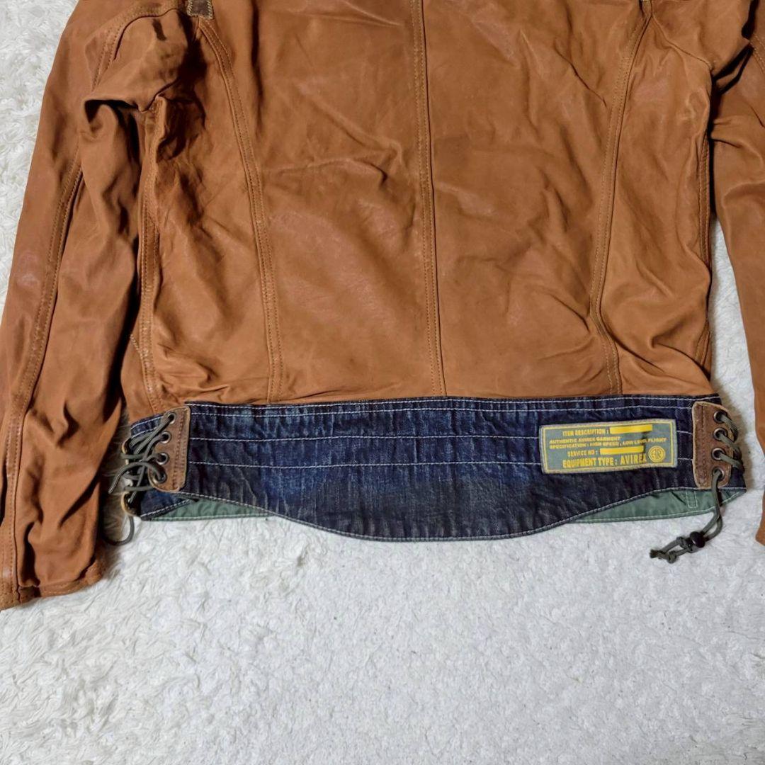 バ*ン様 希少Lサイズ✨　AVIREX　レザー　デニム切替　フライトジャケット