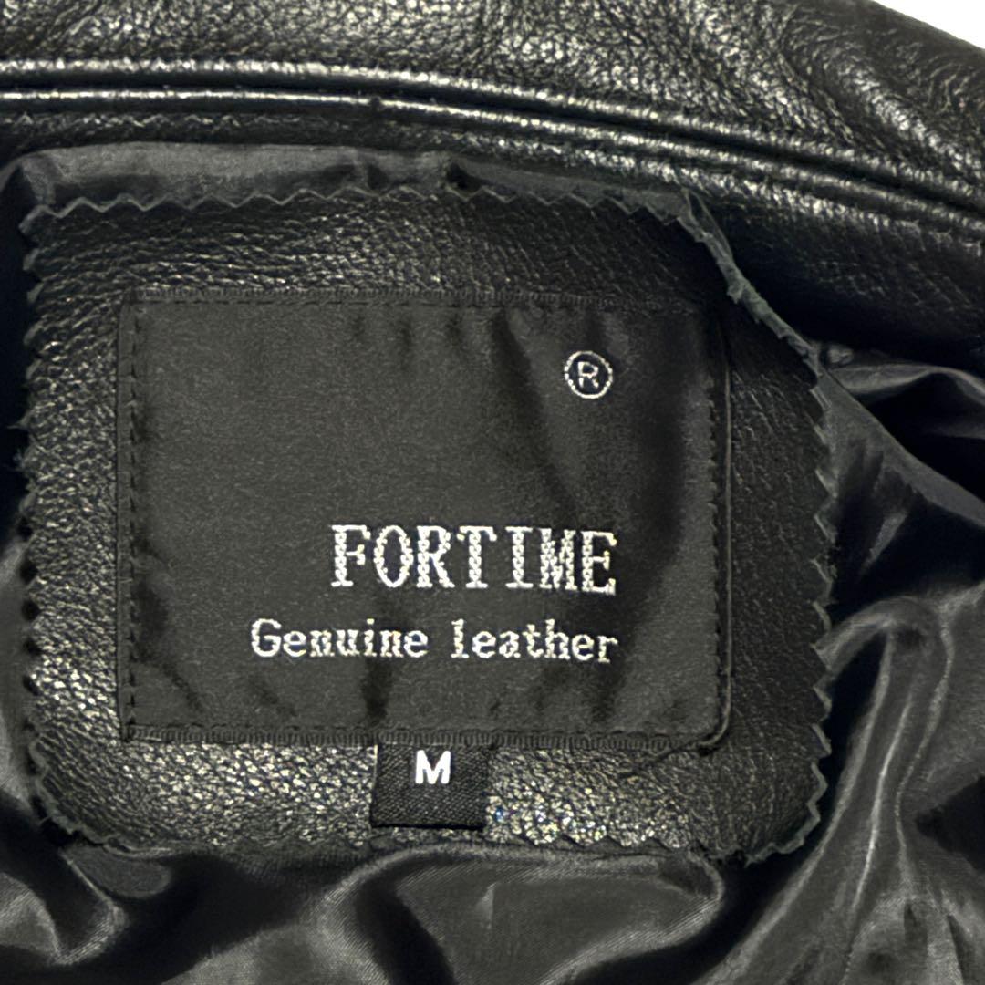 良好 フォータイム　レザージャケット 牛革 黒 刺繍 ワッペン サイズM 定番品