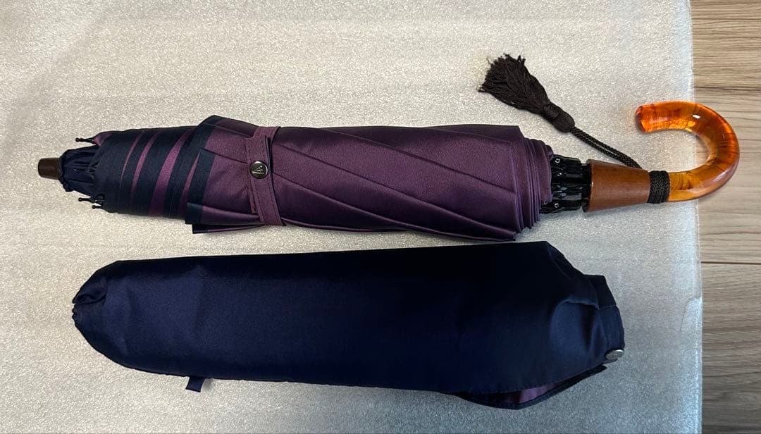 値下げ美品折りたたみ傘 小宮商店 雨晴兼ネイビーパープル 日本製 UV 55cm