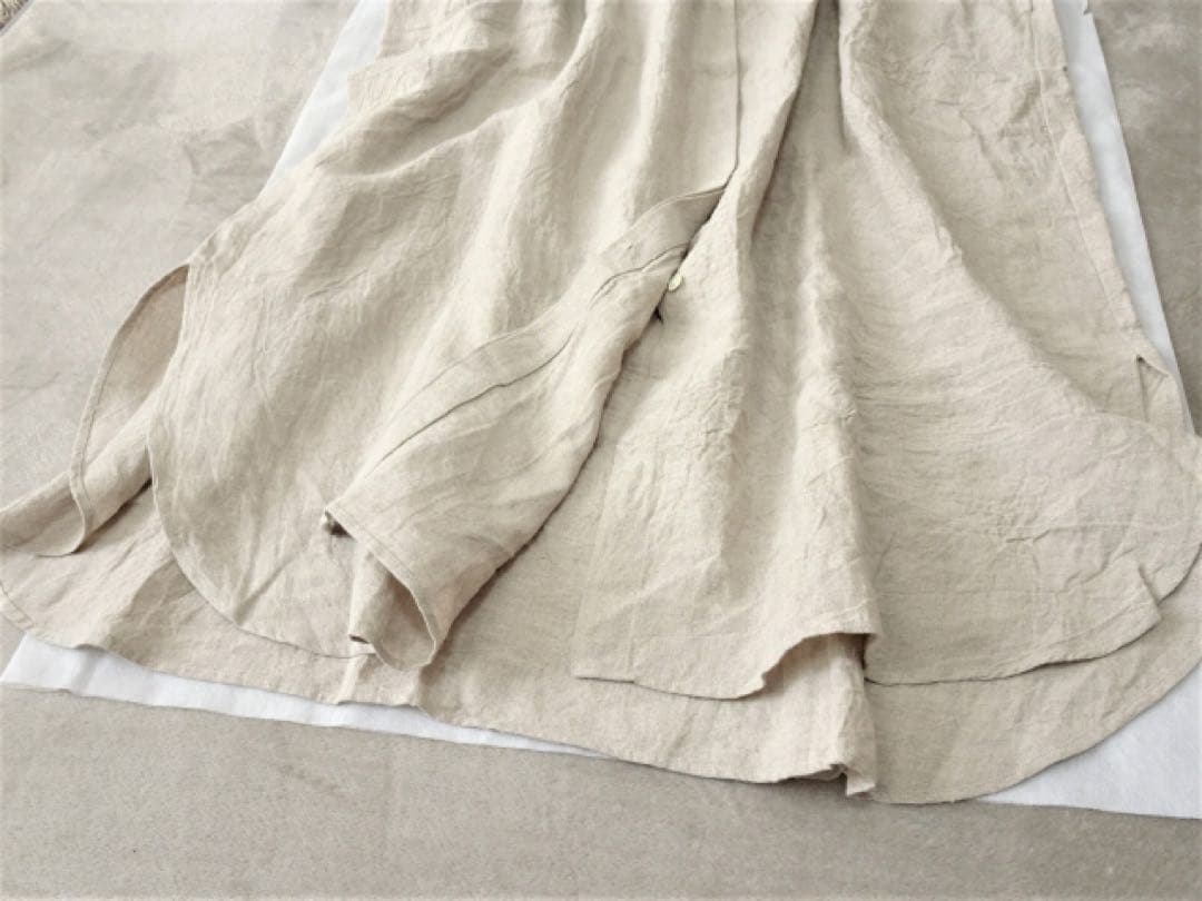 【ミズイロインド】リネン バイカラー スタンドワイドシャツワンピース 麻