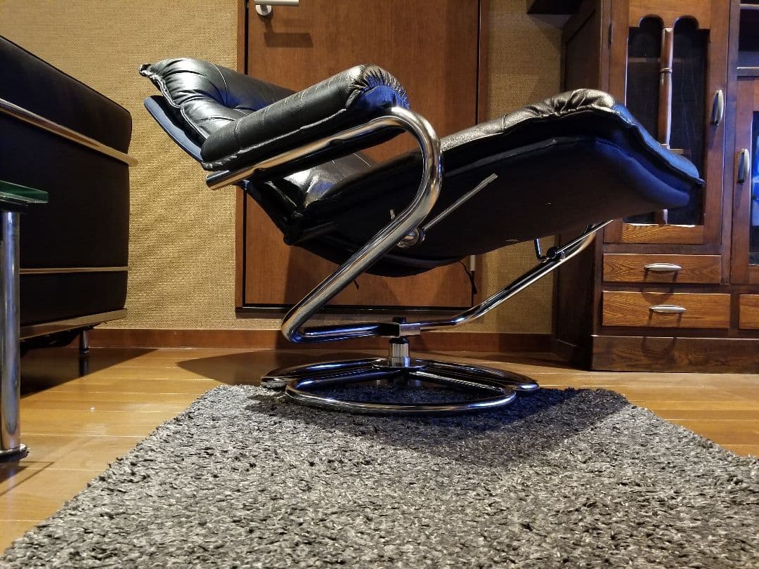 極希少　1970's　スペースエイジ　ブラック　レザー　メタル　パーソナルチェア