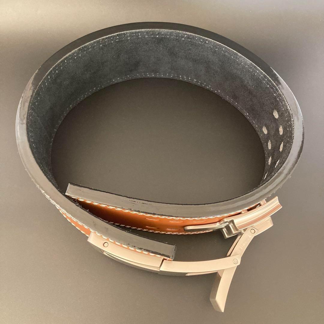 パワーリフティングベルト レバーアクション 本革 茶×マット銀 可変式 筋トレ