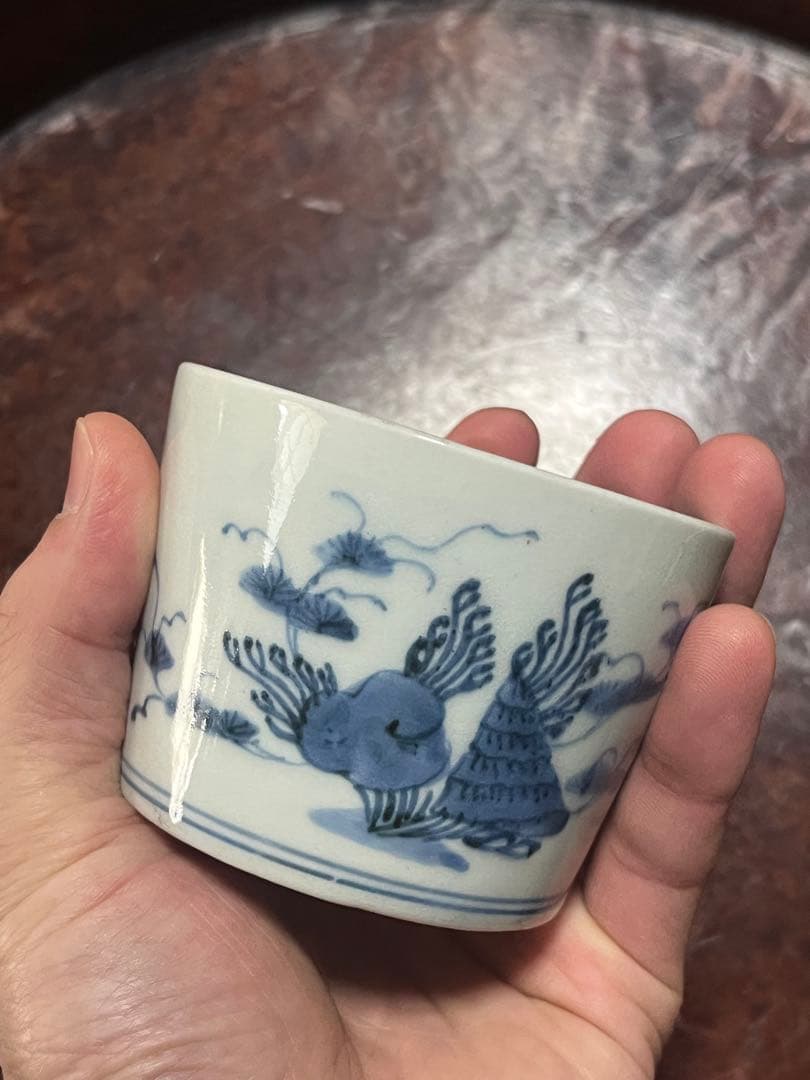 古伊万里　窯傷完品　海底　貝　海藻　そば猪口　蕎麦猪口　そばちょこ　コレクション