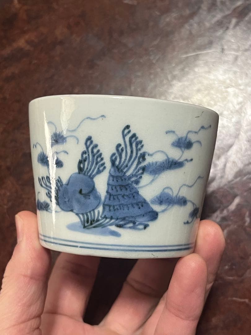 古伊万里　窯傷完品　海底　貝　海藻　そば猪口　蕎麦猪口　そばちょこ　コレクション