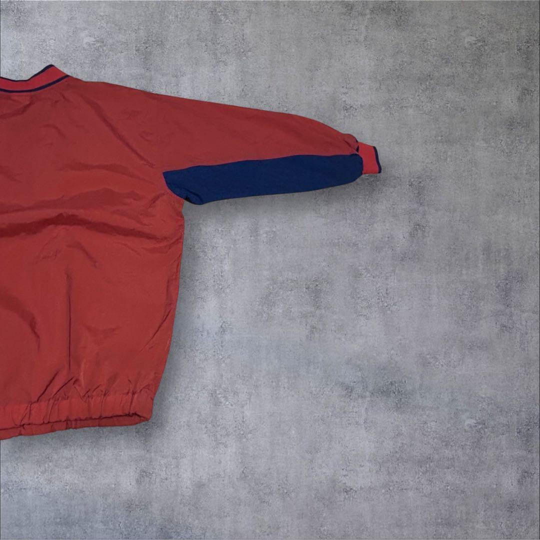 90s ナイキ ピステ M オレンジ 紺 切替 ビッグロゴ Ｖネック Y2K