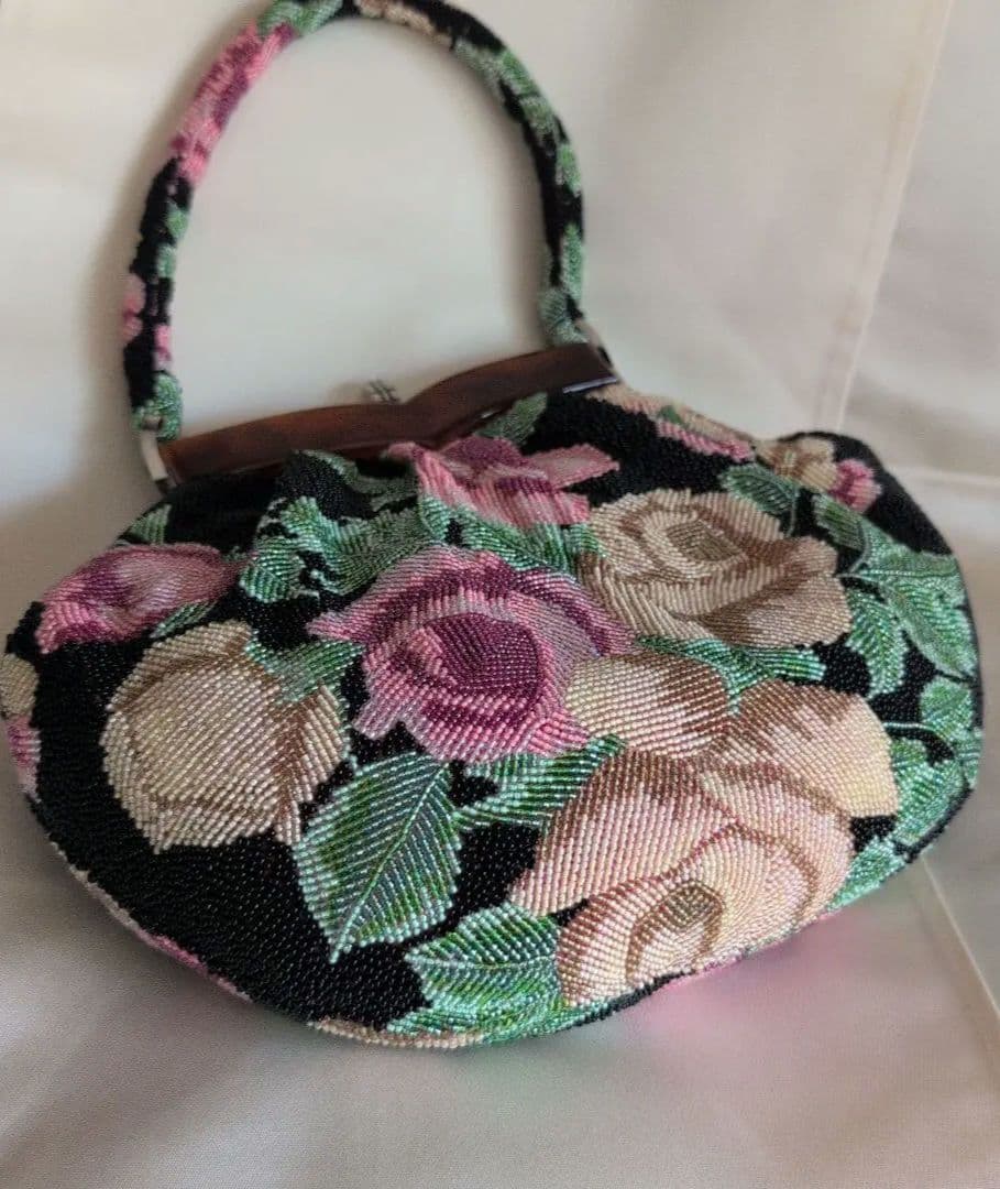 高級和装ビーズ刺繍バック 花柄　和装バック　成人式　 美品