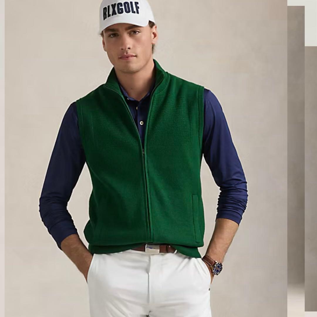 新品 RLX ゴルフ フルジップ セーター ベスト Sラルフローレン グリーン