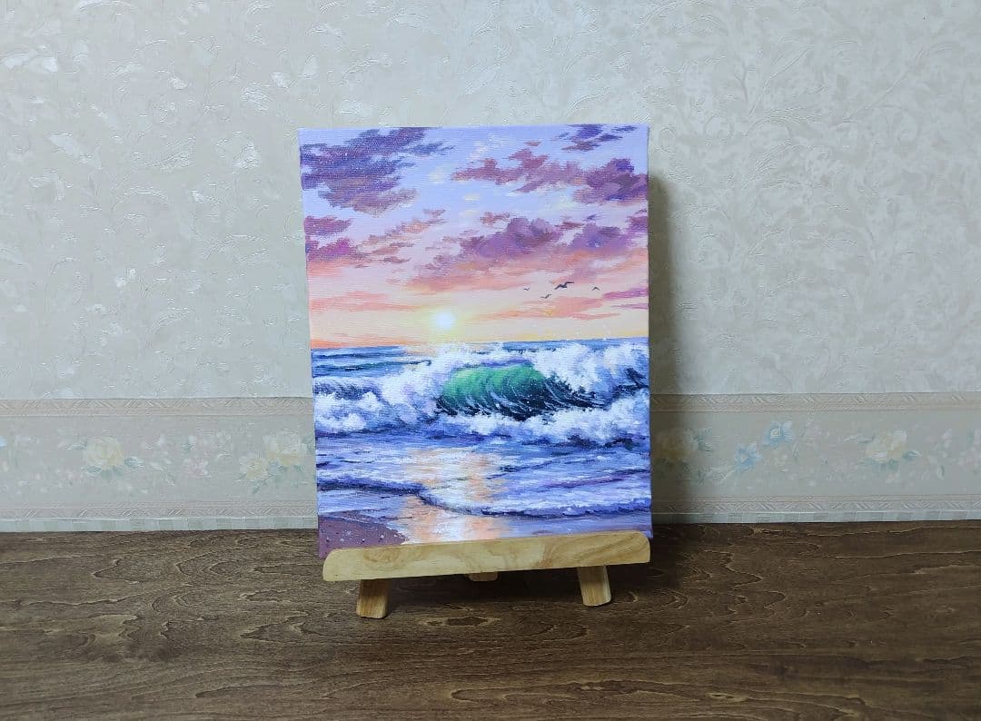 k*o様 【夕波】アクリル画 F3 風景画 絵画 海の絵