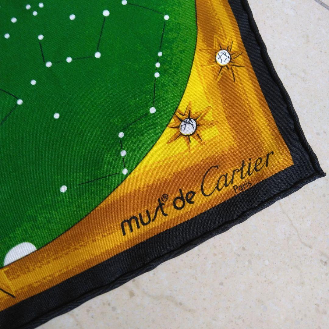 CARTIER カルティエ　シルク100% 大判スカーフ 地球儀　時計