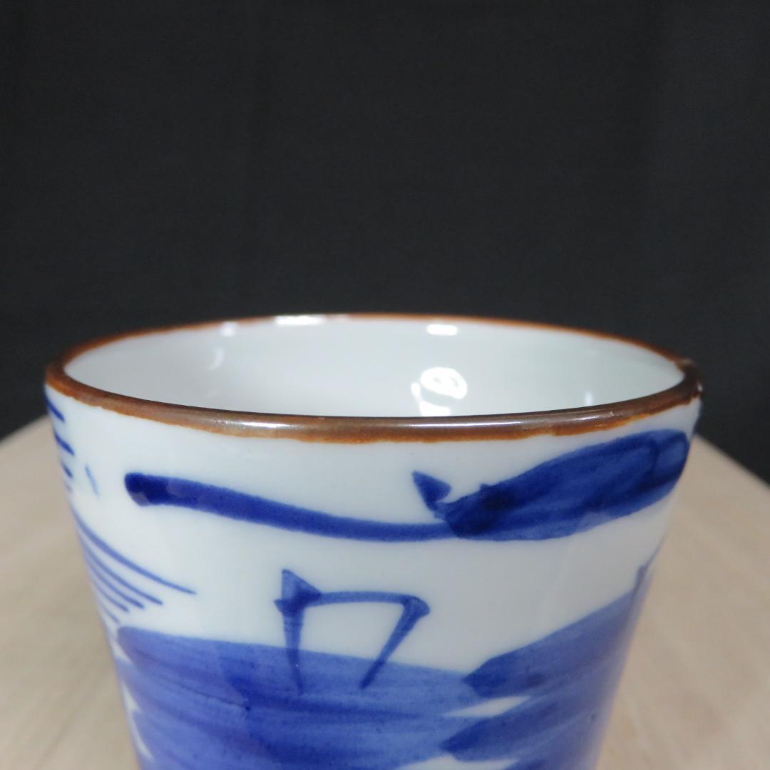 蕎麦猪口 向付 5ケ 染付 越今氏 山水 見込み 明治 大正 古伊万里