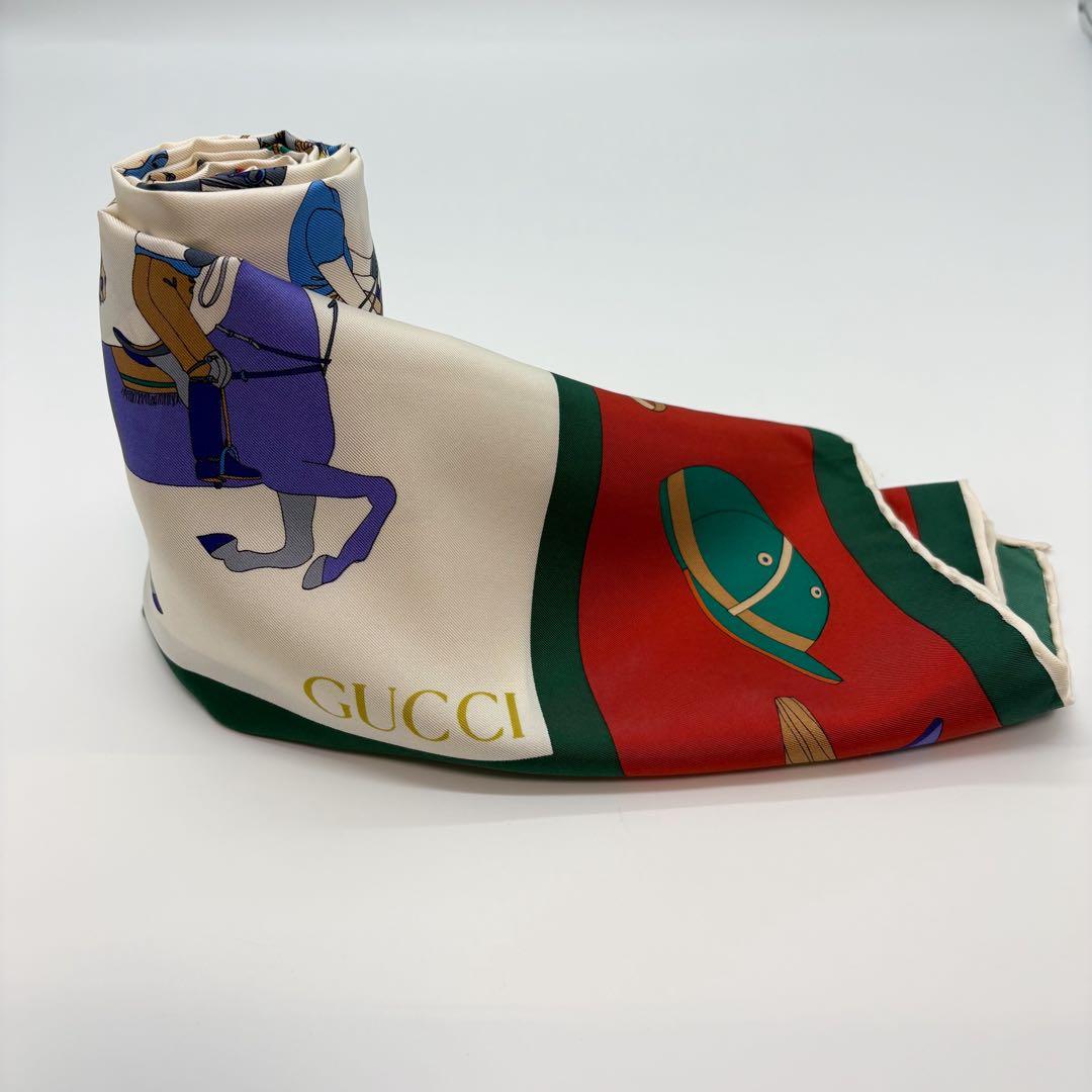 ♡美品♡ グッチ スカーフ 馬柄 大判 シルク100％