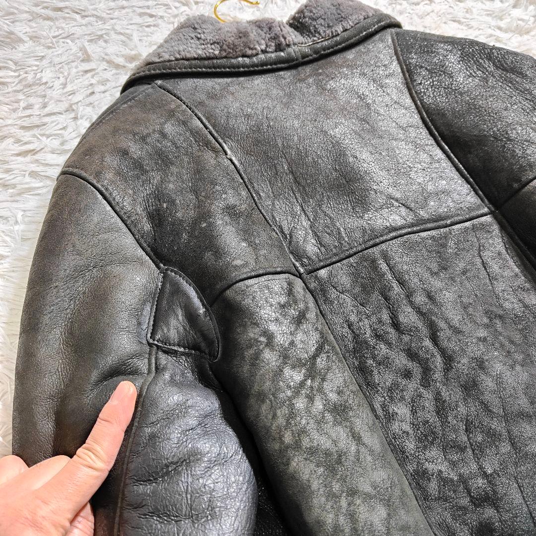 リアルムートンコート ブラック 羊革 ボア XL　黒　ブラック