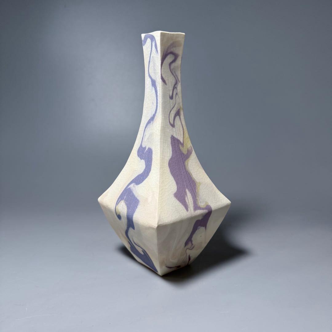 瀬津純司　「彩墨流花器」　共箱　新進気鋭　京都　陶芸作家　setsu junji