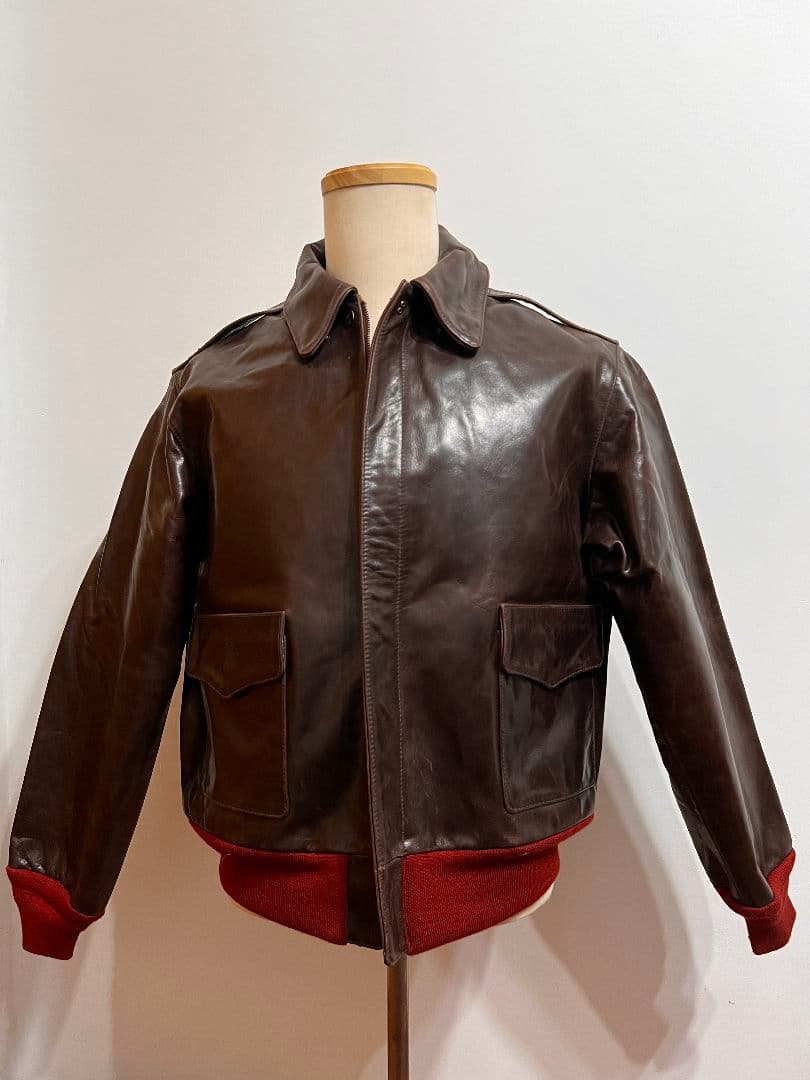 実名復刻　赤リブ　A−2 フライトジャケット　牛革 M