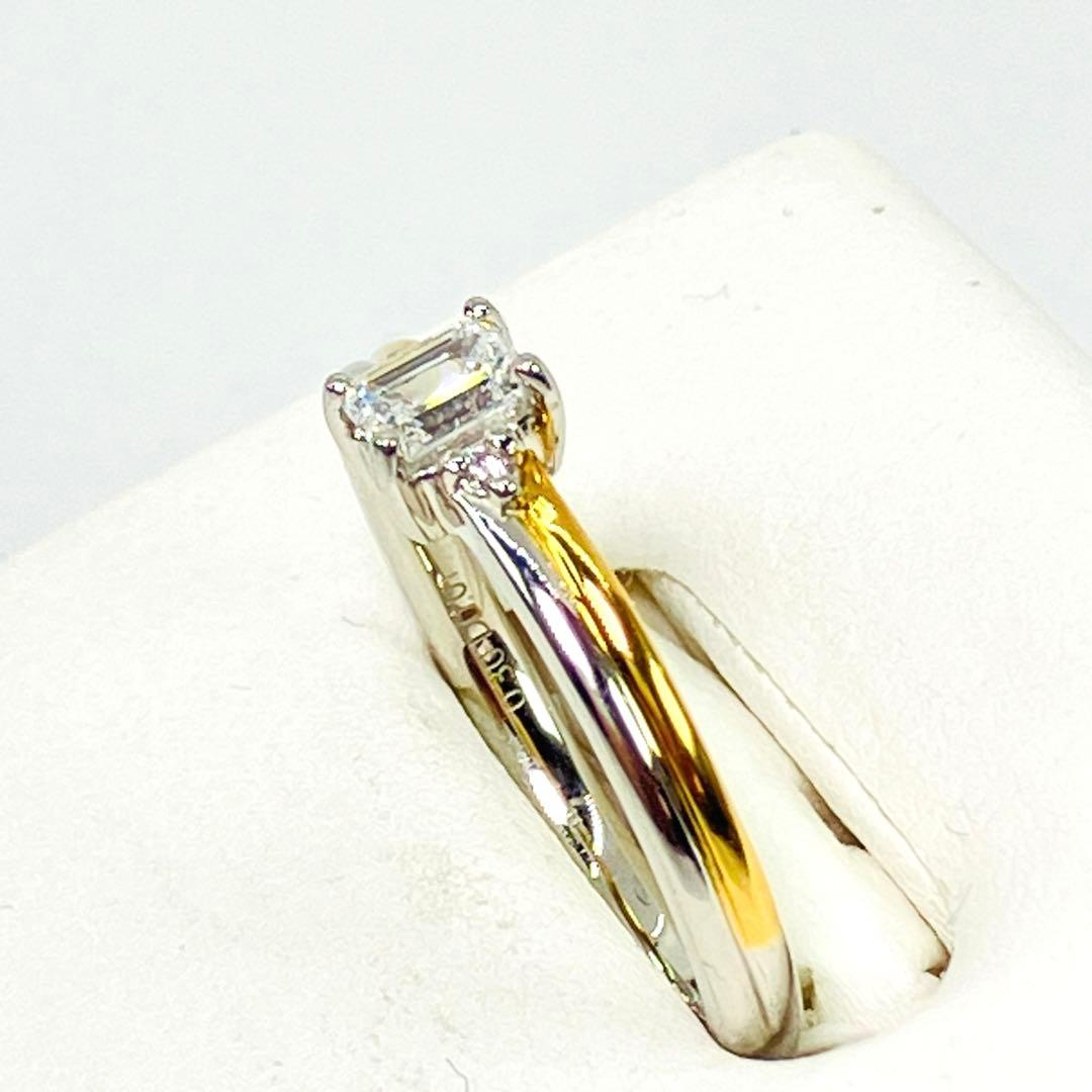 美品 GSTV Pt950/K18 エメラルドカット ダイヤモンド リング