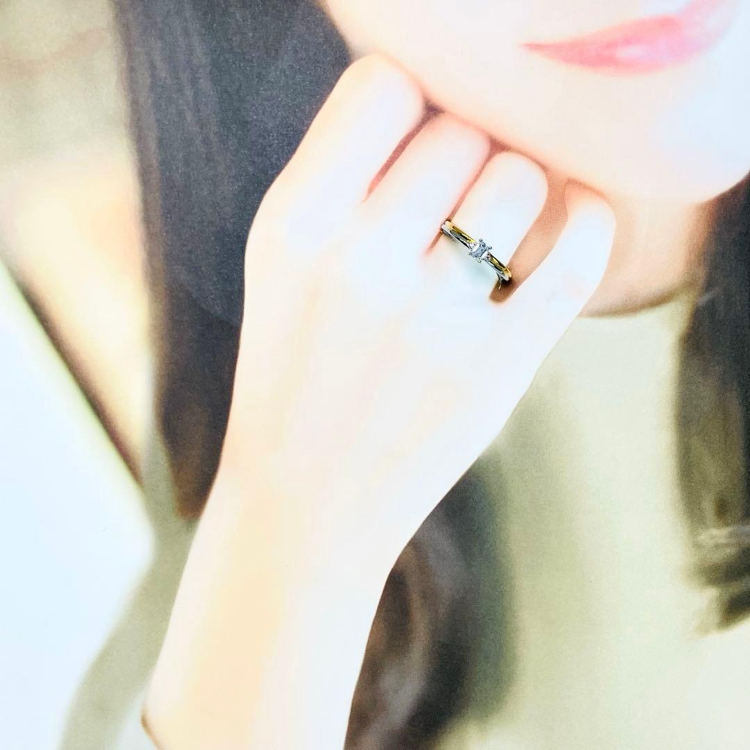 美品 GSTV Pt950/K18 エメラルドカット ダイヤモンド リング