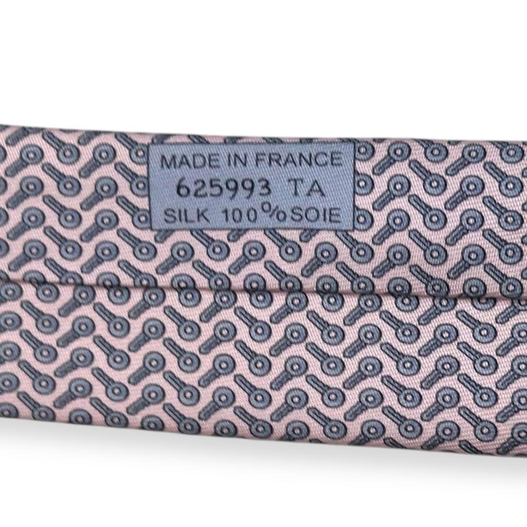 極美品✨HERMES ネクタイ　エルメス　南京錠　鍵　可愛い　ピンク　【A】