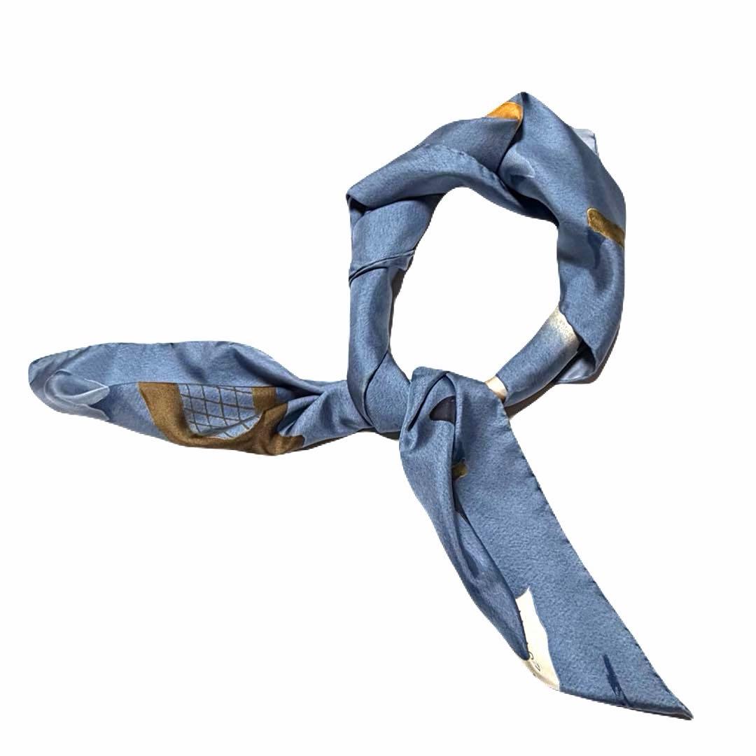 BVLGARI スカーフ 海のテーマ スコップ ブルー グレー シルク 美品