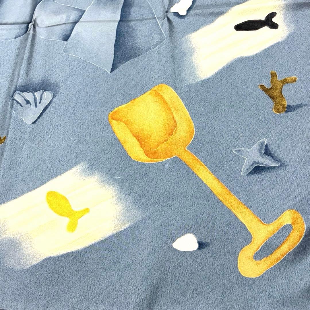 BVLGARI スカーフ 海のテーマ スコップ ブルー グレー シルク 美品