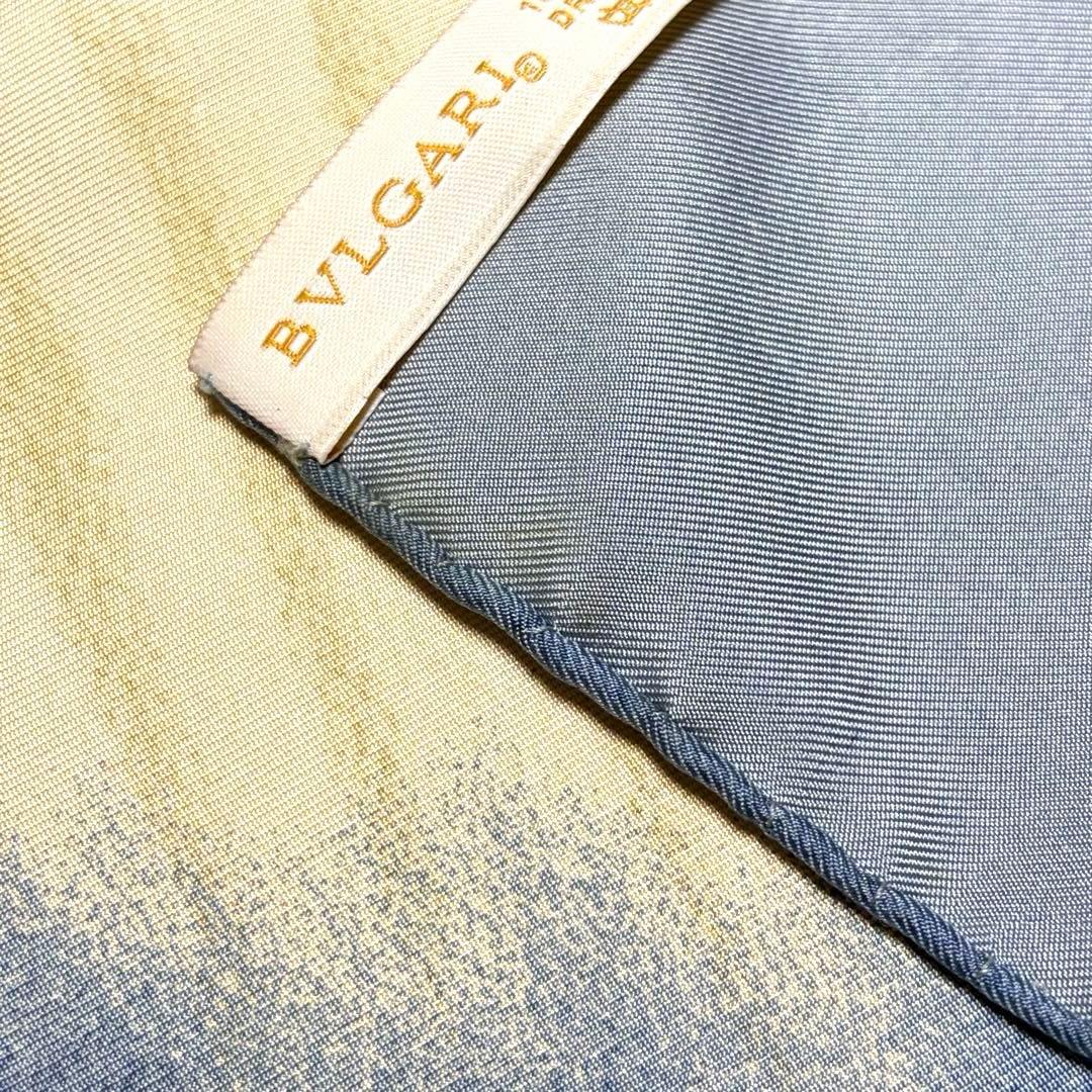 BVLGARI スカーフ 海のテーマ スコップ ブルー グレー シルク 美品