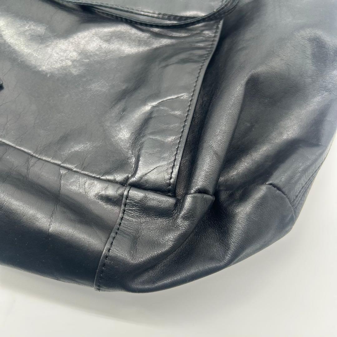 17154✨Y's ワイズ 牛革 レザー トートバッグ 肩掛け 大容量 ブラック