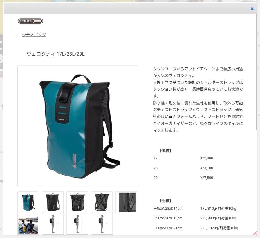 ORTLIEB ヴェロシティ 防水リュックサック シルバー/ブラック